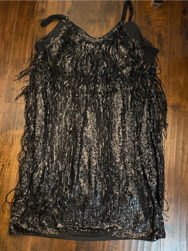 Torrid Festi Black Sequin Fringe Dress 16 Plus Flapper Gatsby Party - Image 6