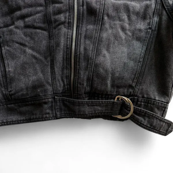 Love Tree Black Denim Jacket Cream Sherpa Collar Size L - Image 2