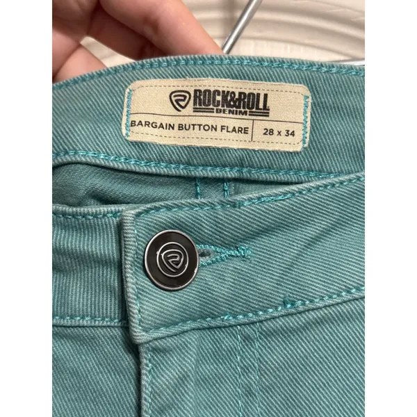 Rock & Roll Teal Bellbottom Bargain Button Flare Jeans Boho Western Cowgirl - Image 4
