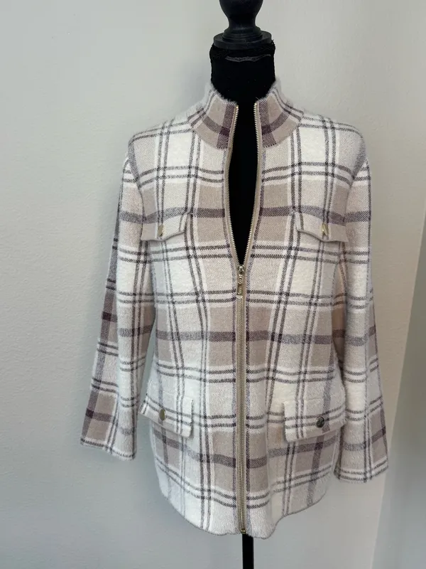 Rachel Zoe Plaid Fuzzy Zip-Up Jacket Size Medium - Image 7
