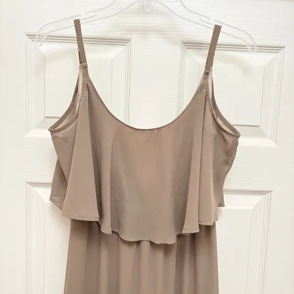 Show Me Your Mumu Caitlin Ruffle Maxi Dress Cold Shoulder Gown Dune Chiffon M - Image 2