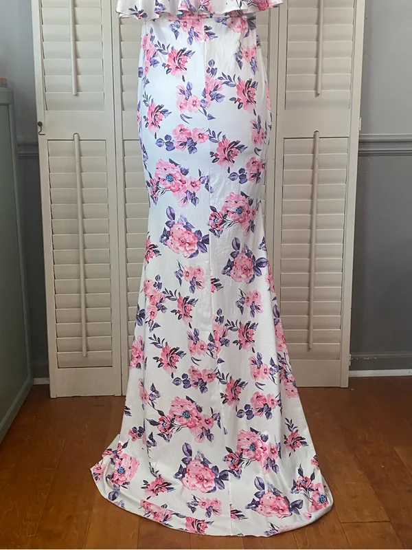 White Maxi Dress with Pink and Purple Floral Print - Image 2