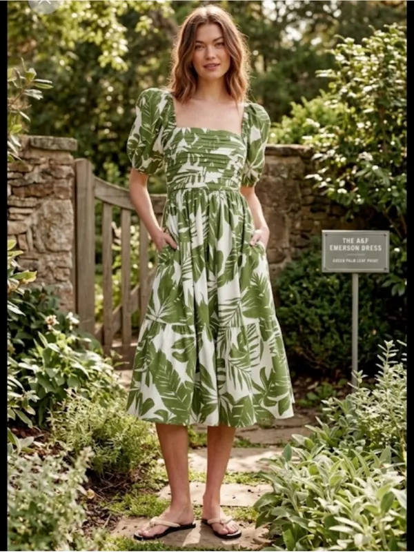 Abercrombie & Fitch Emerson green tropica Midi Dress size medium NWT - Image 3