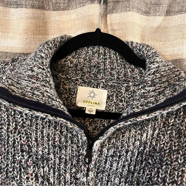Offline By Aerie Multi Color Marled Knit Quarter Zip Pullover Size Small‎ - Image 4