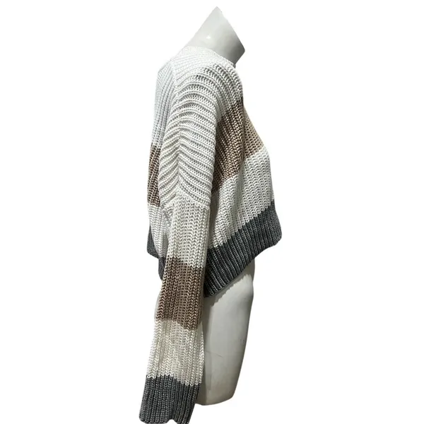 Moon & Madison Sweater Womens L Cream Tan Gray Colorblock Cropped Pullover - Image 4
