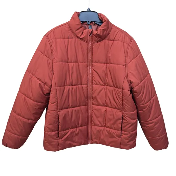 Zella Womens Rust Orange Quilted‎ Puffer Jacket Full Zip Size XL - Image 2