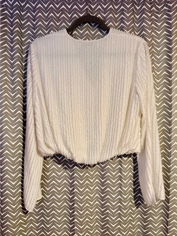 ZARA | Limited Edition Pearl Embellished Cropped Blouse, XS - Image 6