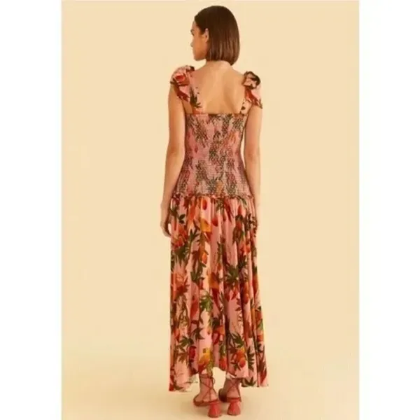FARM RIO Mango Trees Smocked Bodice Midi Dress in Mango Trees Pink Size Small - Image 2