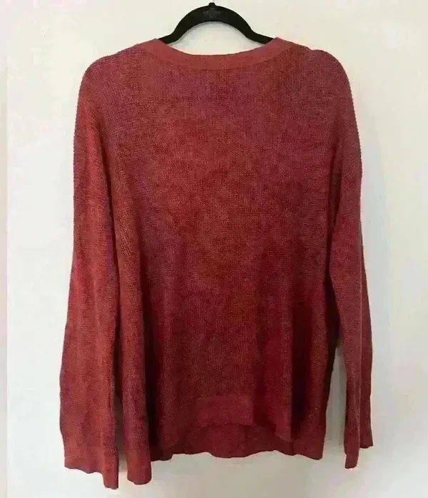 American Eagle Jegging Fit Brick Red Long Sleeve Lace Up V Neck Sweater Size L - Image 5