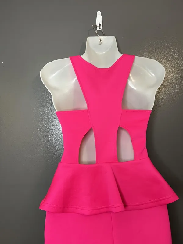 Charlotte Russe Dress Womens XS Pink Cutout Peplum Studded Bodycon Mini Tank - Image 6
