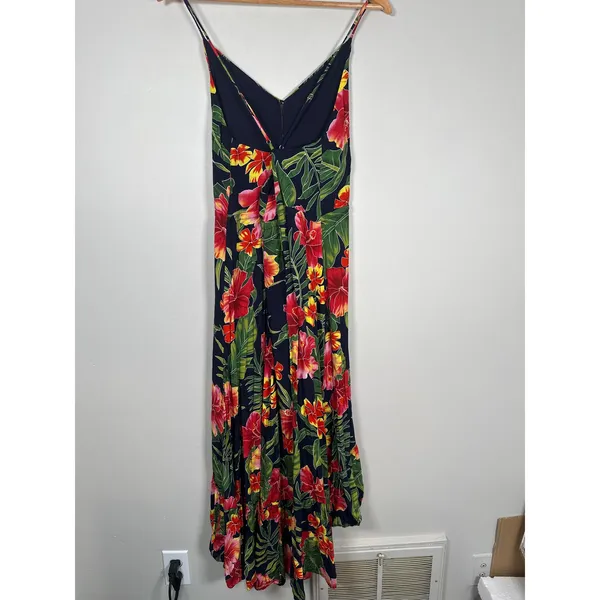 Lulus PURA VIDA NAVY BLUE TROPICAL PRINT BUTTON-UP HIGH-LOW MIDI DRESS‎ Small - Image 5