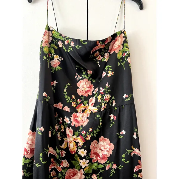 Reformation Frankie Silk Maxi Dress Silk Floral Print Black Pink Size 10 New - Image 2