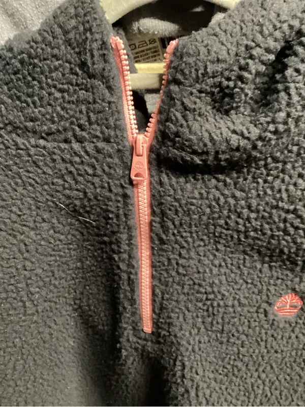 Timberland Black Sherpa Quarter-Zip Pullover with Coral Accents - Image 3