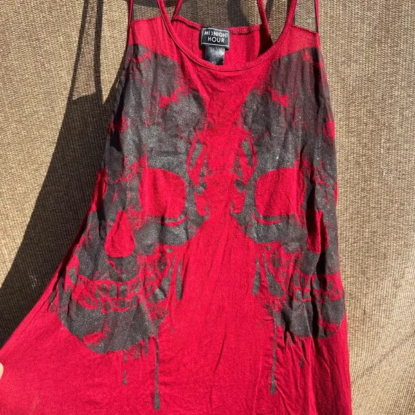 Midnight Hour Skull Punk Rock Sleeveless Top Shirt Womens Sz XS Midnight Red - Image 5