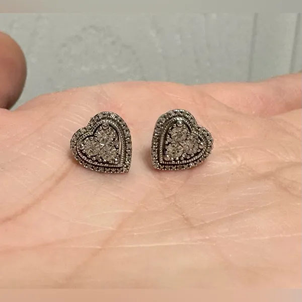 Diamond Heart Earrings 1/10 ct tw Sterling Silver 925 - Image 4