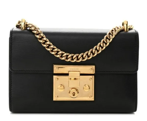 Gucci GG Black Leather Small Padlock Shoulder Bag Purse - Image 2