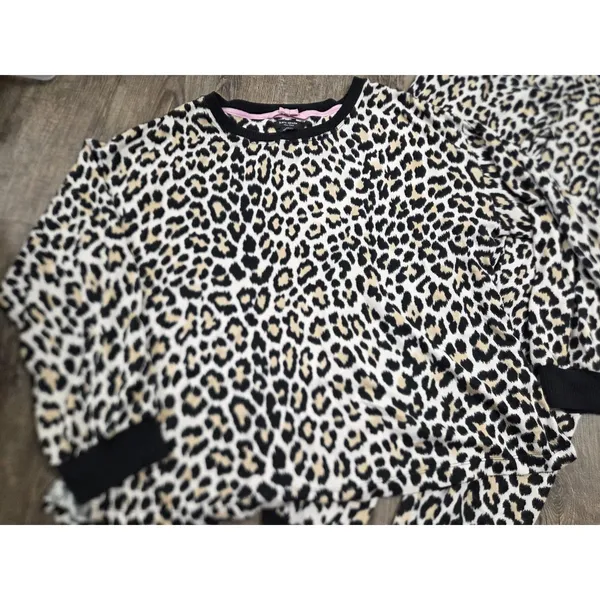 Kate Spade Classic Leopard Animal Print Shirt Joggers Pajamas Lounge Set Large - Image 8