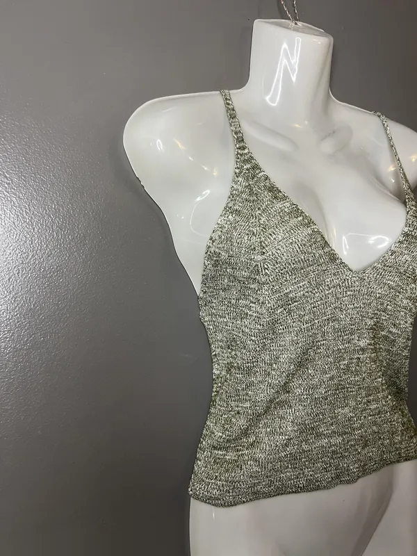 Love Republic Tank Top Womens M/L Green Knit V Neck Cami Stretch Made USA - Image 2