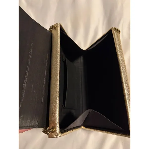 Vintage Gold Metallic Evening Clutch Bag Women Gold‎ Chain Strap Structured - Image 7
