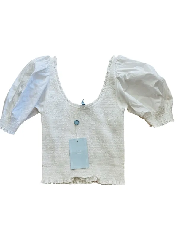 HILL HOUSE The Nap Top White Smocked Cropped Short Puff Sleeve XS NEW - Image 3
