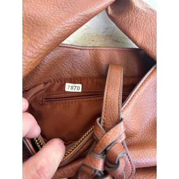 Brown Pebbled FAUX Leather Hobo Shoulder Bag With Dual Inside Pockets & Zipper - Image 2