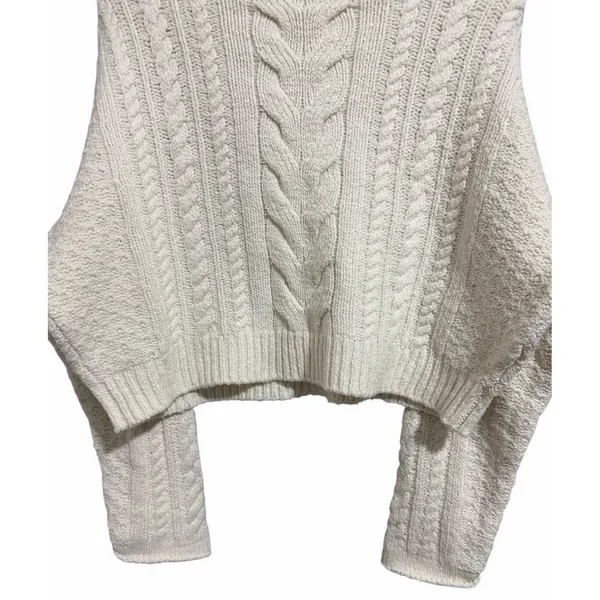 Anthropologie Pilcro Crop‎ Rolled Neck Cable Knit Sweater Ivory Women's Size Sm - Image 5