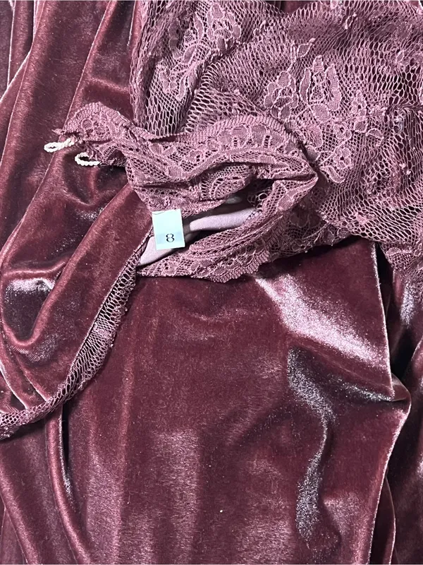Vintage Style SZ 8 Mauve Velvet Lace Maxi Dress Whimsigoth Romantic Goth 90s - Image 3