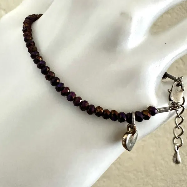 Purple beaded heart charm bracelet - Image 4