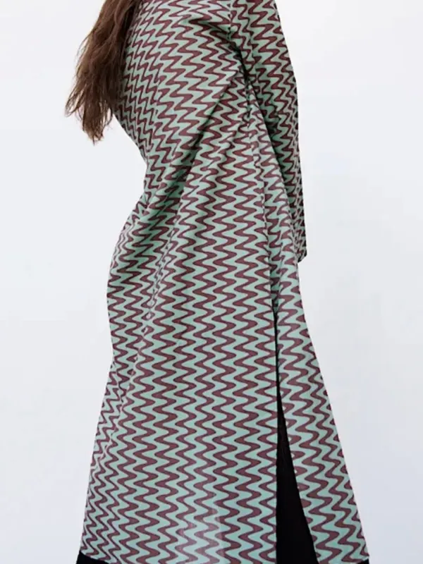 Zara 100% Cotton Mint Green & Black Chevron Tie-Front Long Shirt - Image 3