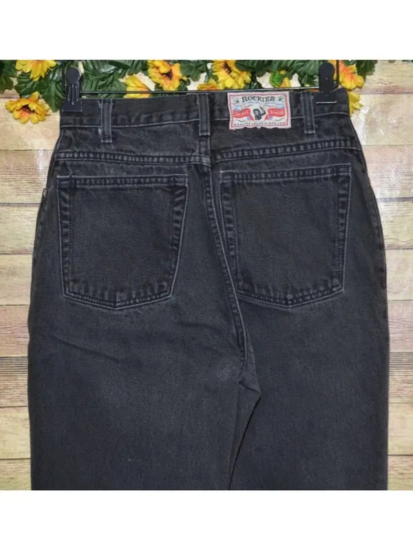 Vintage Rockies Slim Ladies Black Denim Straight Leg Jeans Size 28/7 Long Retro - Image 5