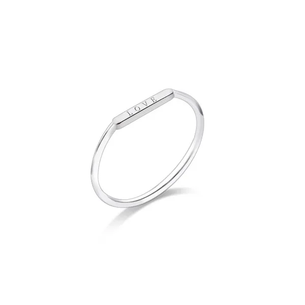 NEW Women's Dainty‎ White Gold-Plated S925 LOVE Bar Ring Size 4 - Image 10