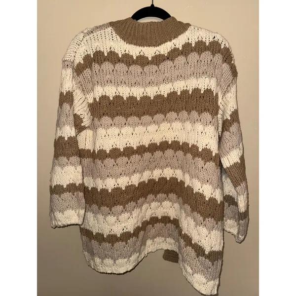 Altar'd State Stripe Chunky Knit Cardigan Brown Tan Cream Boho Oversized S Layer - Image 4