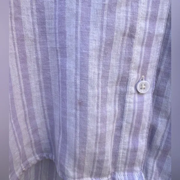 Lola River Women's Large‎ Vintage Lavender Striped High Low Linen Blouse - Image 7