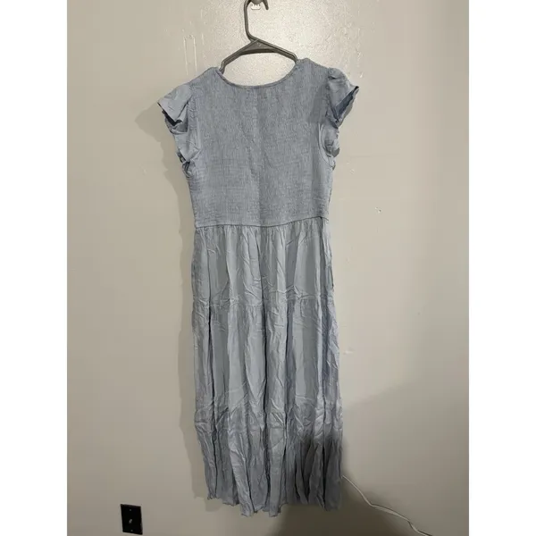 Merokeety Women's Flutter Sleeve Smocked Midi Dress Tiered, L Light‎ Blue - Image 3