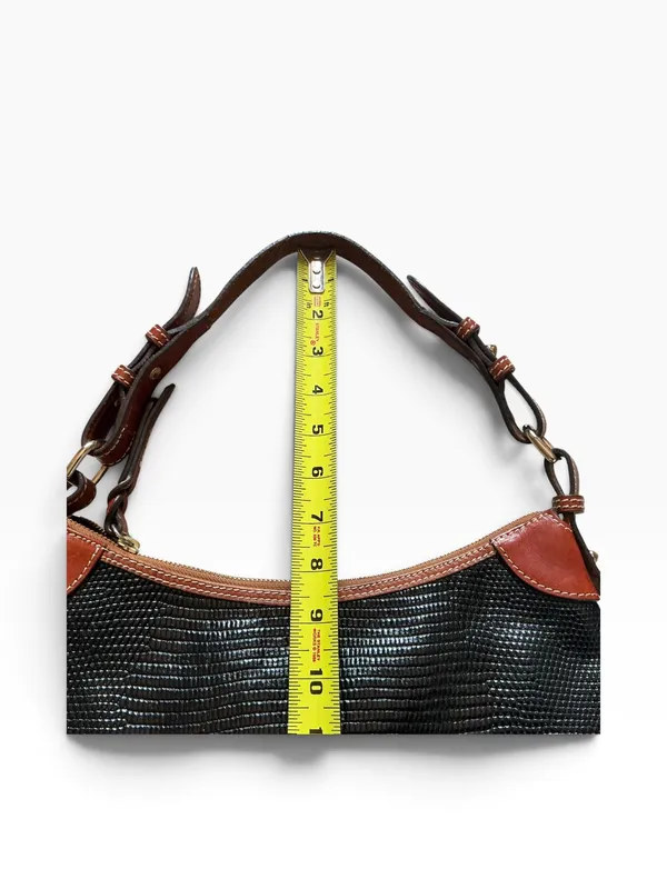Dooney & Bourke black lizard embossed with rich brown leather hobo bag purse - Image 6