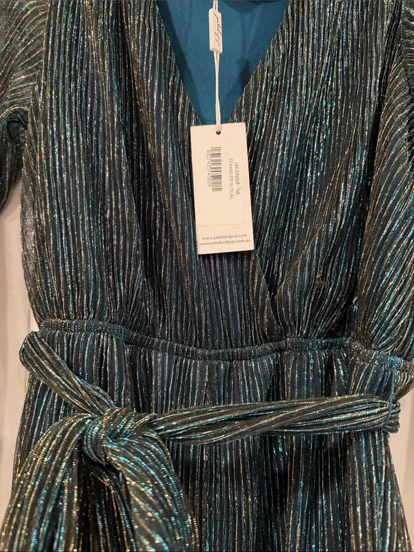 Petal‎ & Pup Shimmery Teal Wrap Jumpsuit with Tie Waist small - Image 4