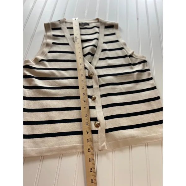 English Factory Striped Knit Vest Cream Black Gold Button V-Neck Large - Image 4