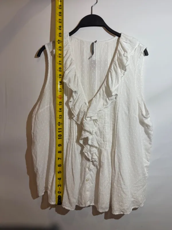 Anthropologie Sleeveless Pintuck Ruffle V-Neck Blouse Feminine Cotton Top Size L - Image 5