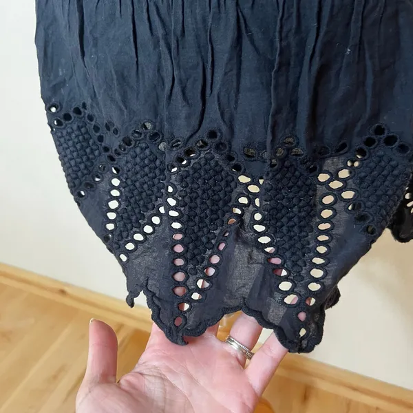 Ulla Johnson black smocked waist scalloped eyelet lace skirt WOMENS 4 - Image 2