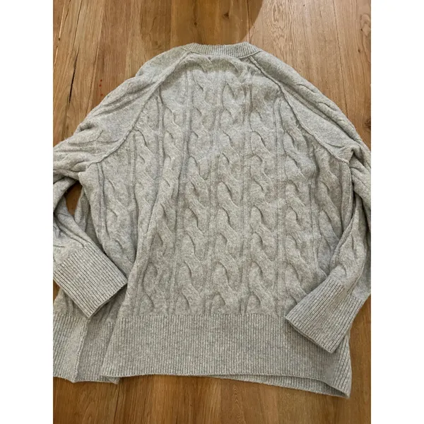 Aerie Gray Oversized Cable Knit Crewneck Sweater - Size Large - Image 2
