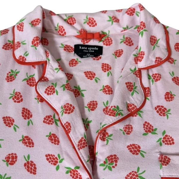 Kate Spade NY Strawberry Print Pajama Set 2 Piece Short Sleeve Pants Size L Pink - Image 6