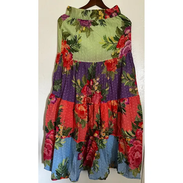 Farm Rio for Anthropologie Floral Tiered Swiss Dot Maxi Skirt Size XS - Image 3