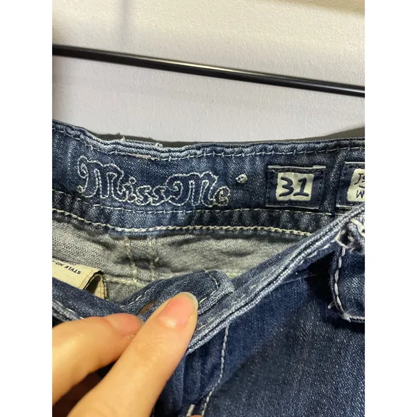 Miss Me Wide‎ Leg Jeans Womens 31 Blue Embellished Flap Pocket Y2K JS5148W4 - Image 5