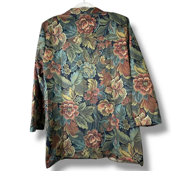 VTG Copy Cats Vintage Brown Tapestry Floral Suede Oversized Blazer Jacket Large - Image 5