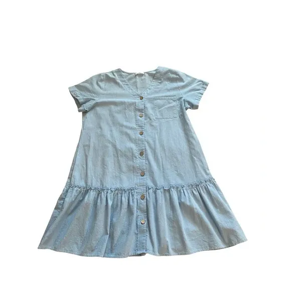 Light Blue Cotton Button Down Ruffled Hem Dress XXL - Image 12