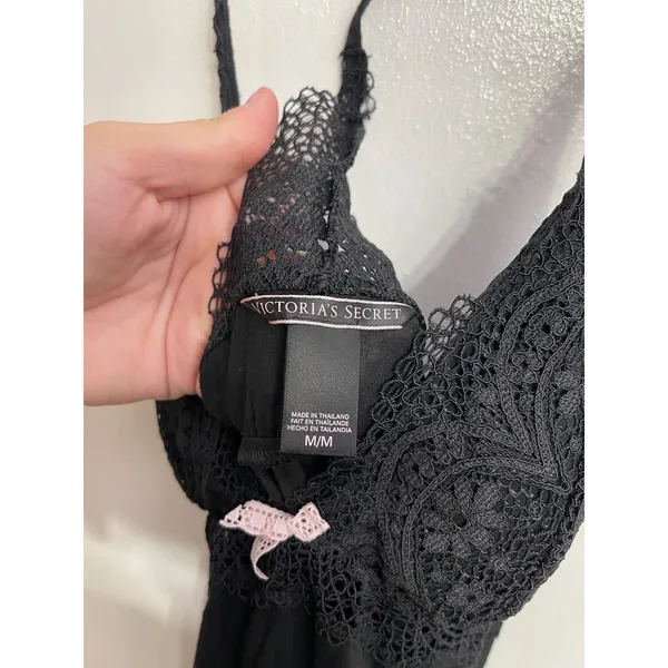 Victorias Secret Y2K Black Lace Babydoll Chemise Nightgown Slip Dress Size M - Image 4