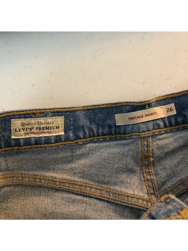 Levis Womens Ribcage Jean Shorts Blue Distressed Medium Wash Stretch Pockets 26 - Image 8