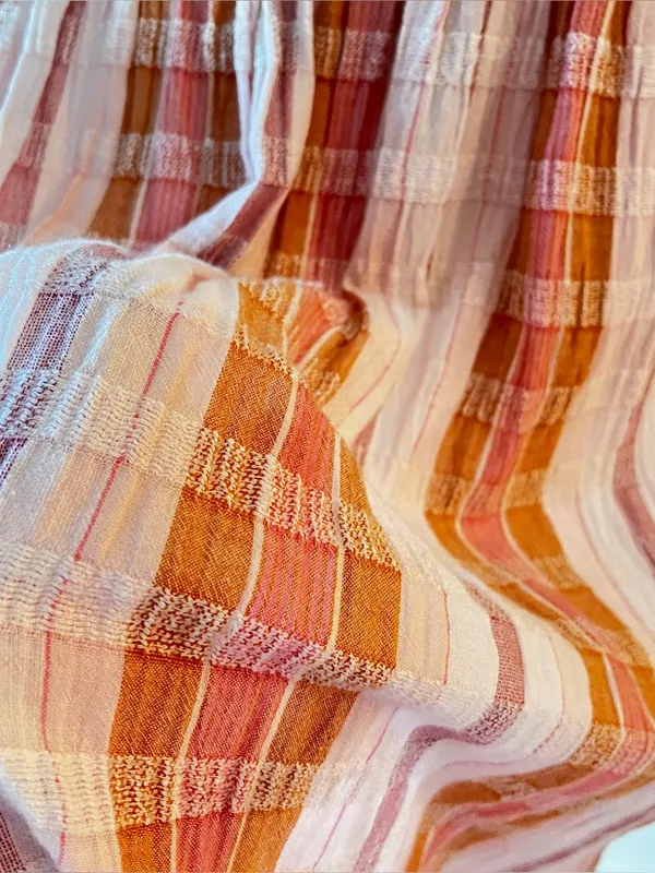 Aerie Plaid textured Pink and orange Button-Front Sundress - Image 6
