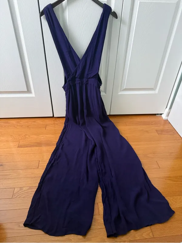 Anthropologie Maeve Apron Linen Wide Leg Jumpsuit in Purple - Image 3