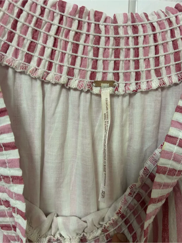 Free People Pink and White Striped Tiered Maxi Dress - Image 4